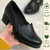 کفش زنانه چرمی طبی پاشنه دار هلالی مشکی سایز 37 تا 39