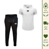 ست تی شرت کلاه دار و شلوار مردانه پنبه ای آستین کوتاه ساده دم پا کش زیپ دار