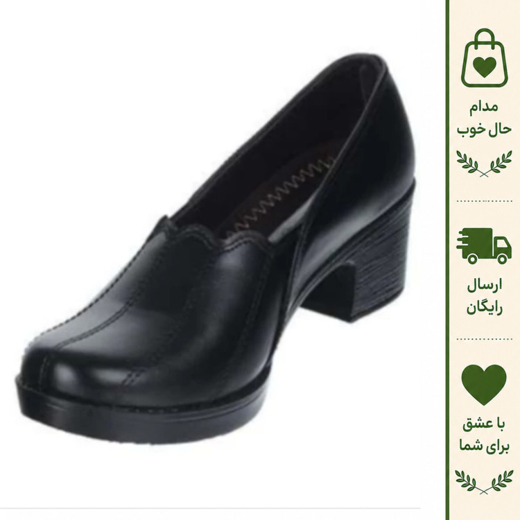 کفش طبی زنانه پاشنهدار مدل هلالی رویه چرم صنعتی رنگ مشکی