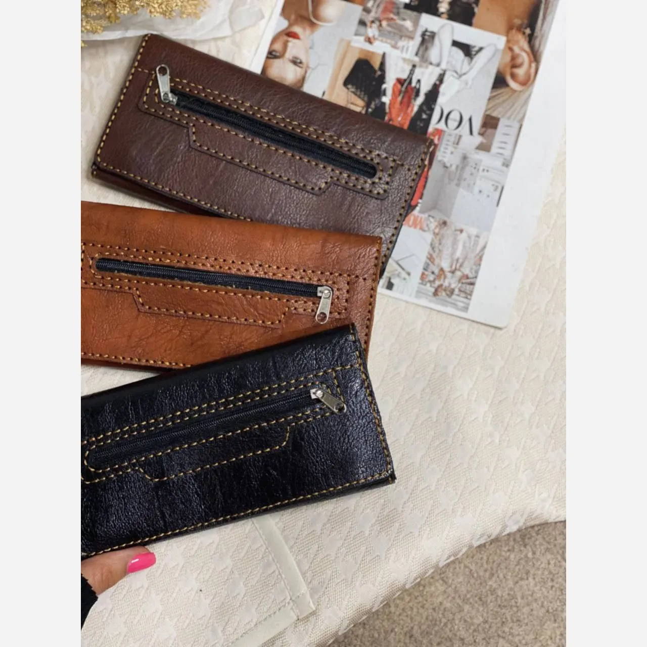 کیف پول و موبایل چرم دستدوز مدل عطارد سه لت