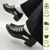 صندل طبی زنانه چرم پاشنه دار مدل حصیری پاشنه 5 سانتی
