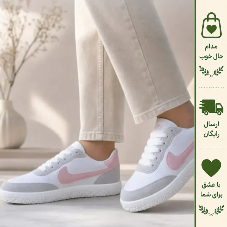 کفش ونس زنانه نایک مدل نارسیس رنگ سفید صورتی رویه مخمل و چرم مصنوعی زیره PU