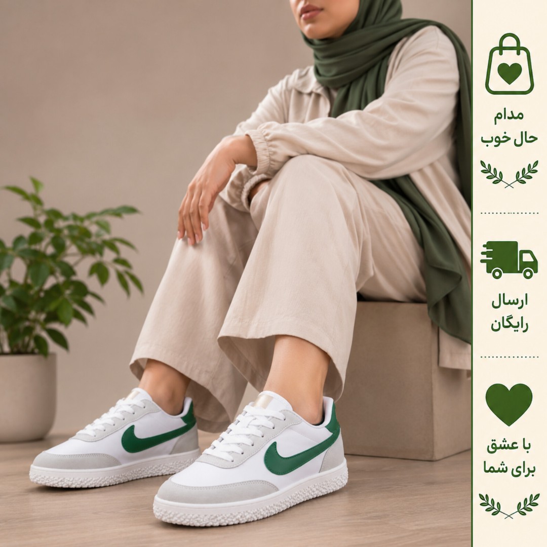 کفش ونس زنانه نایک مدل نارسیس رنگ سبز طوسی سایز 37 تا 40