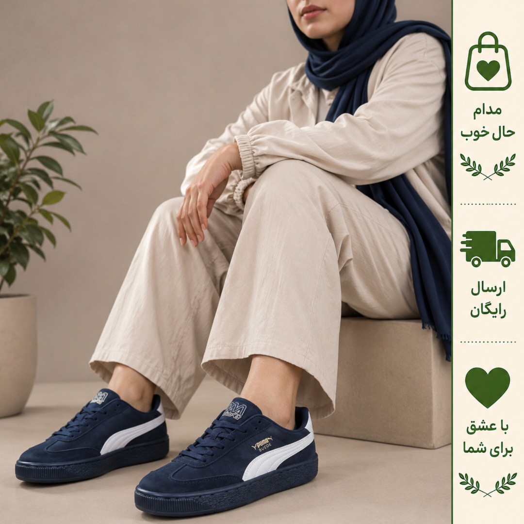 کفش ونس زنانه پوما مشکی سفید رویه مخمل و چرم مصنوعی سایز 37 تا 40