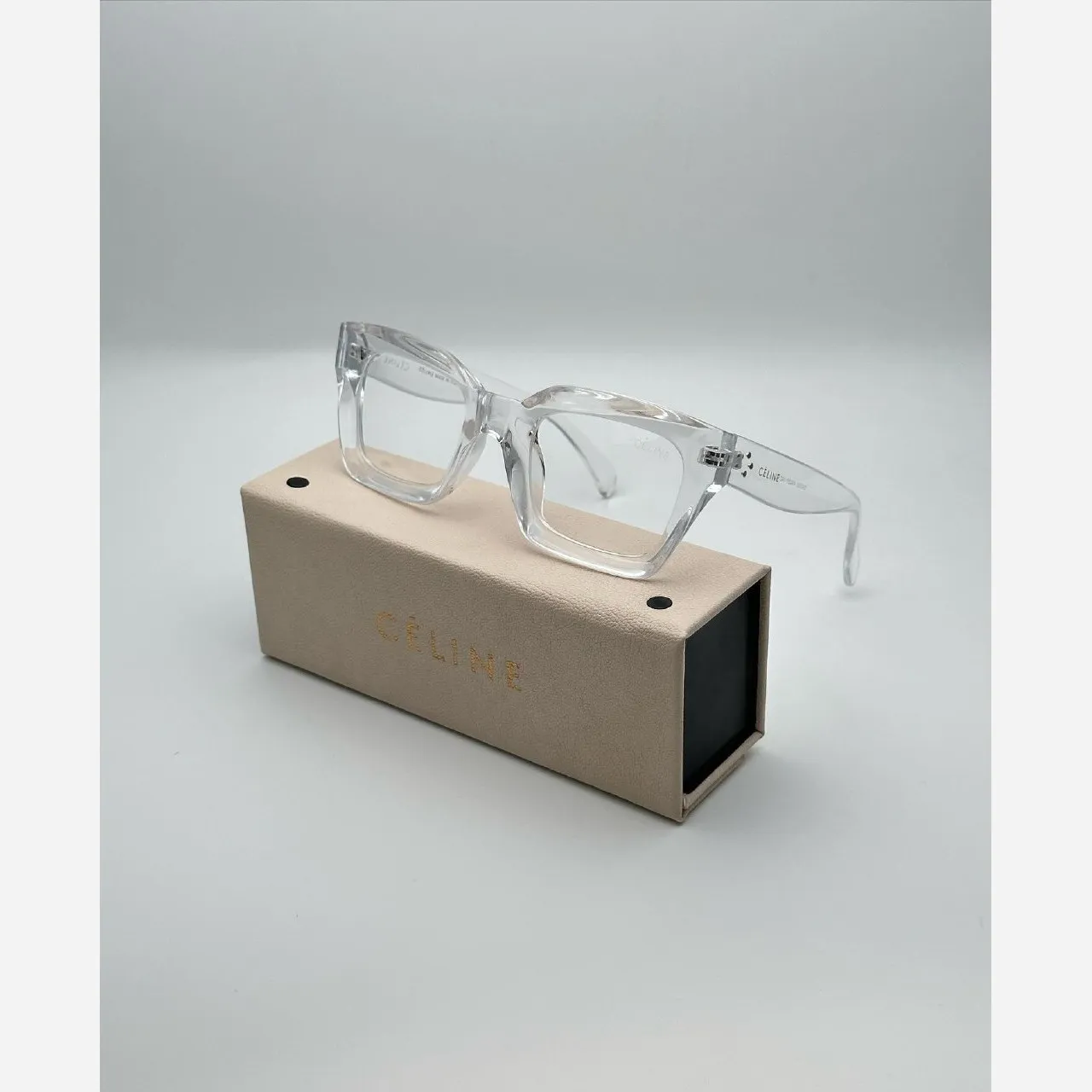 عینک بلوکات سلین کریستال شیشه بی رنگ UV400 شفاف یخی زنانه مردانه