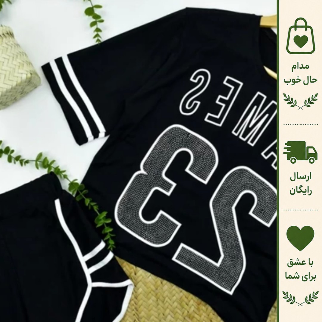 ست تیشرت و شلوارک زنانه پنبه ویسکوز مشکی کد 11553