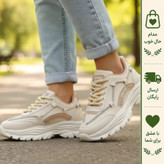 کفش لژدار زنانه مدل کنزو رنگ کرم رویه چرم صنعتی زیره پیو سبک و طبی