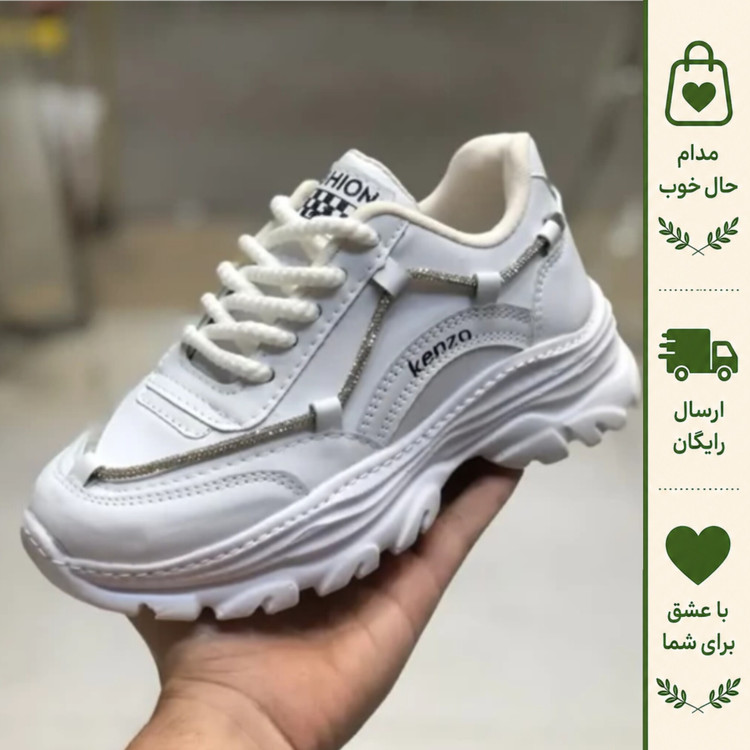 کفش لژدار زنانه چرم مدل کنزو رنگ سفید و کرم