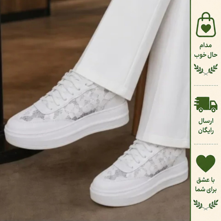 کفش ونس زنانه گیپوری سفید طرح گلدار سبک و راحت سایز 37 تا 40