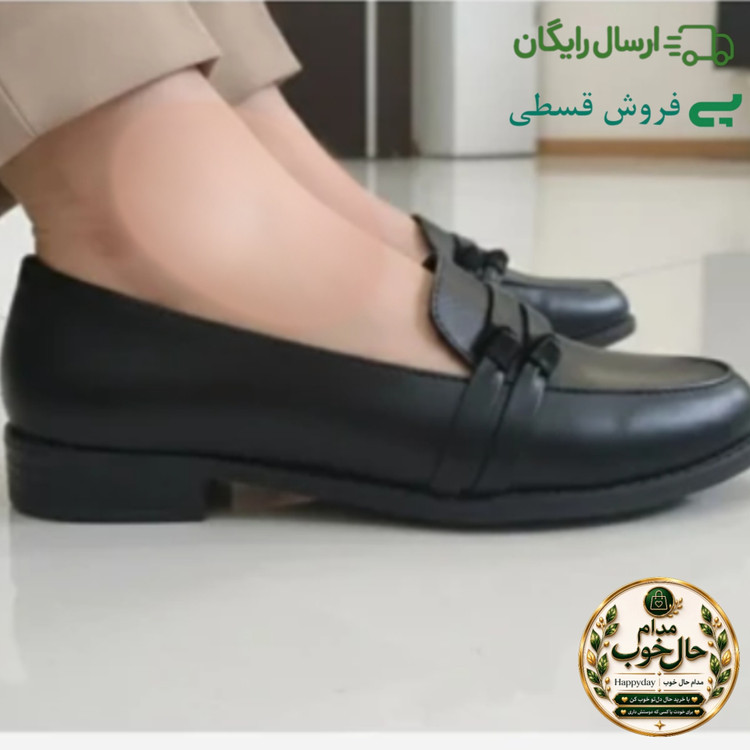 کفش زنانه کالج چرم خارجی درجه 1 پاپیون اداری مجلسی مشکی زیره سبک راحت