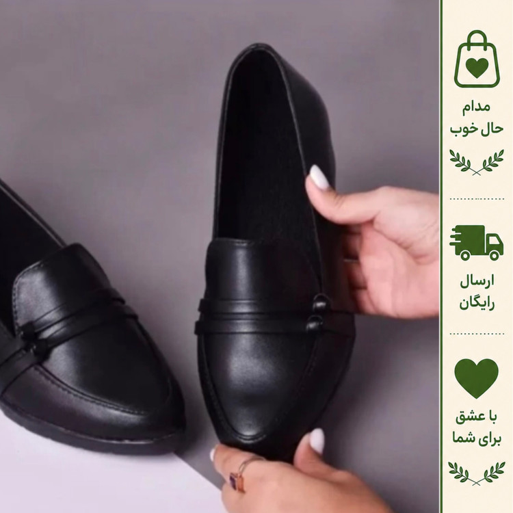 کفش زنانه کالج چرم خارجی درجه 1 پاپیون اداری مجلسی مشکی زیره سبک راحت