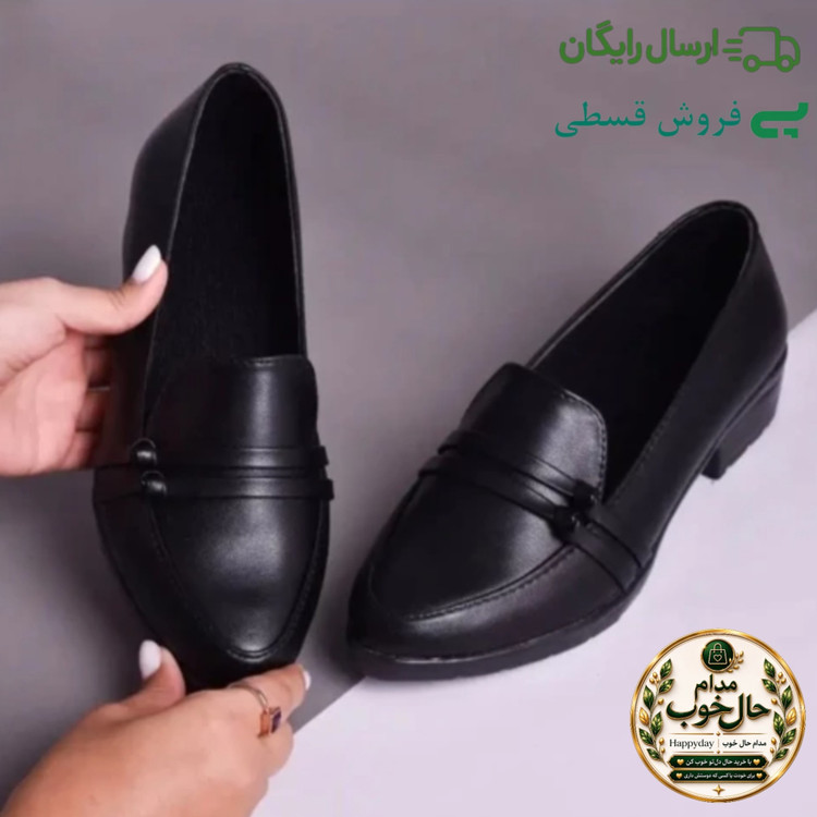 کفش زنانه کالج چرم خارجی درجه 1 پاپیون اداری مجلسی مشکی زیره سبک راحت