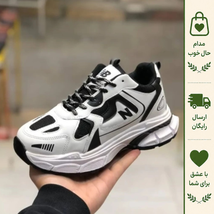 کفش نیوبالانس 990 سفید مشکی لژدار رویه پارچه تنفسی زیره پیو پاخور عالی