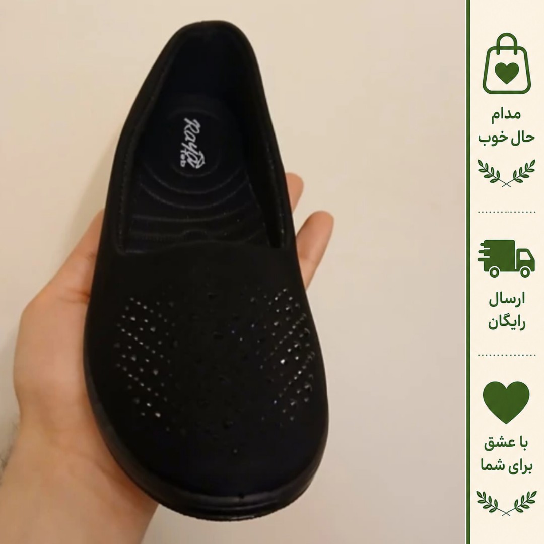 کفش راحتی زنانه نگین دار مشکی زیره PU طبی و سبک