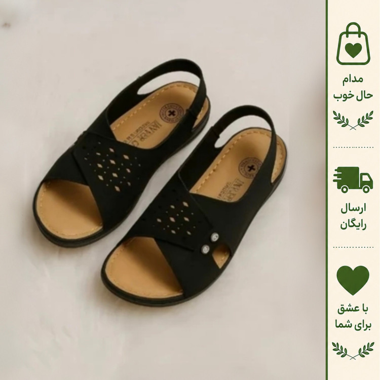 صندل طبی زنانه چرم مشکی مدل آتوسا سایز 37 تا 40