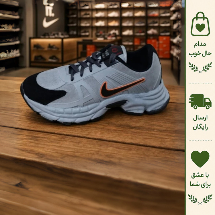 کفش کتانی زنانه نایک مدل نیو فیس رنگ طوسی مشکی با رویه چرم مصنوعی و زیره پلیمر سایز 37 تا 40