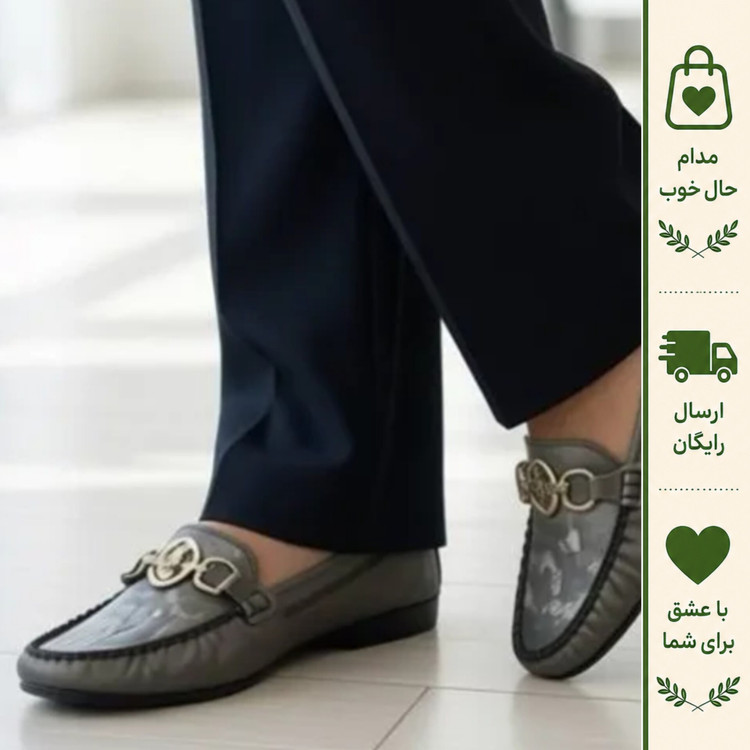 کفش کالج زنانه زیتونی سگک دار چرم مصنوعی با زیره طبی ضد لغزش