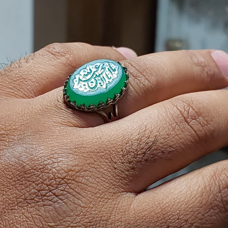 انگشتر آلیاژی باسنگ عقیق سبز حکاکی یا اباعبدلله الحسین کد 6037
