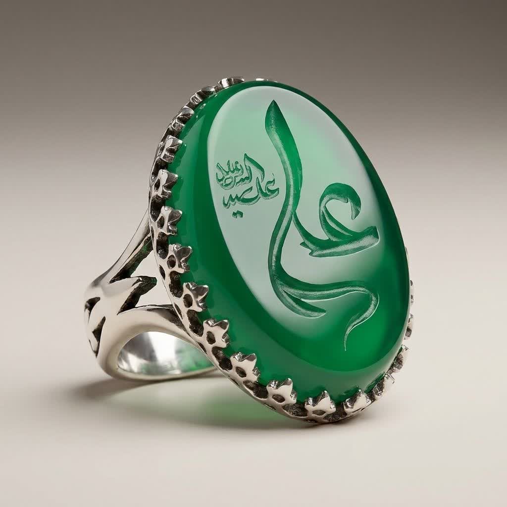 انگشتر آلیاژی باسنگ عقیق سبز حکاکی علی (علیه السلام) کد 6031