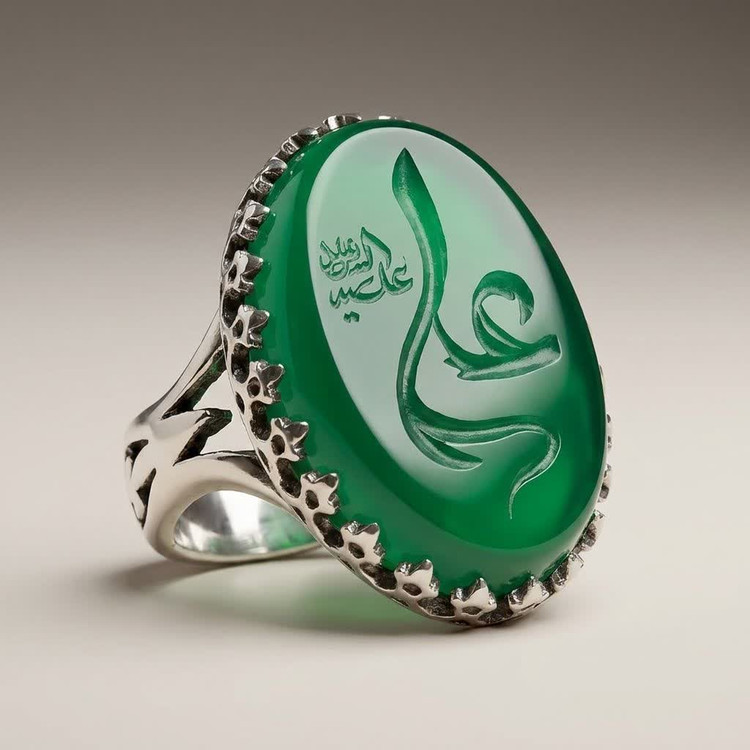انگشتر آلیاژی باسنگ عقیق سبز حکاکی علی (علیه السلام) کد 6031