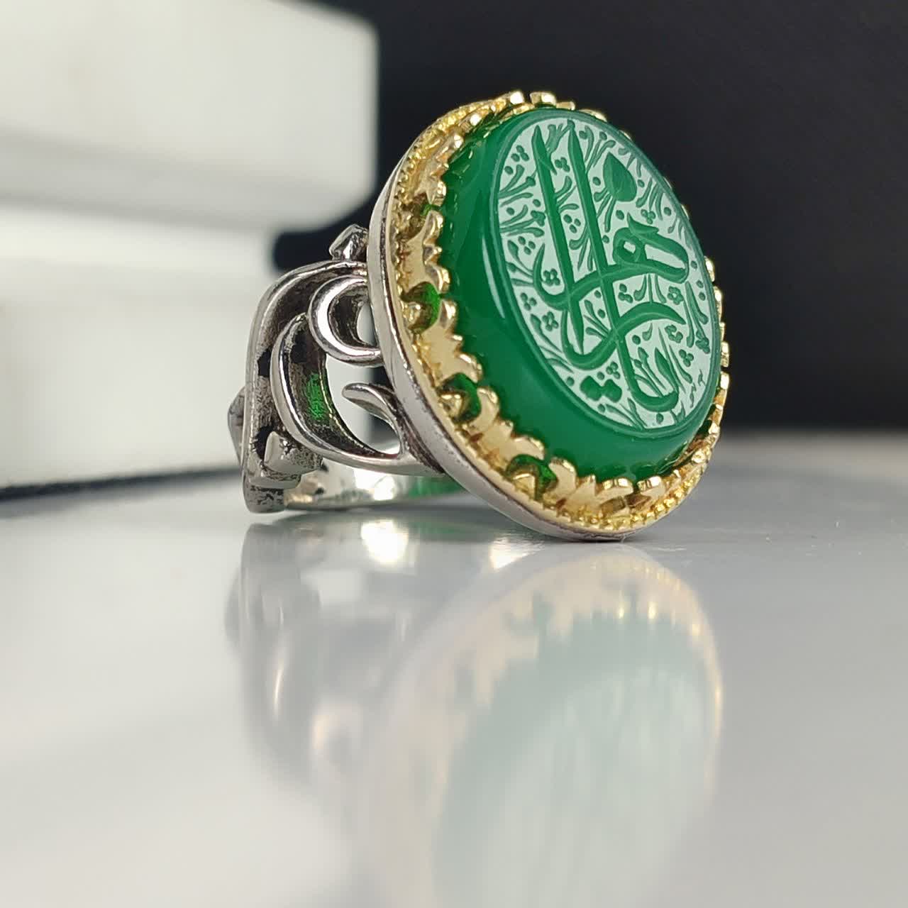 انگشتر آلیاژی باسنگ عقیق سبز حکاکی یازهرا کد 5963