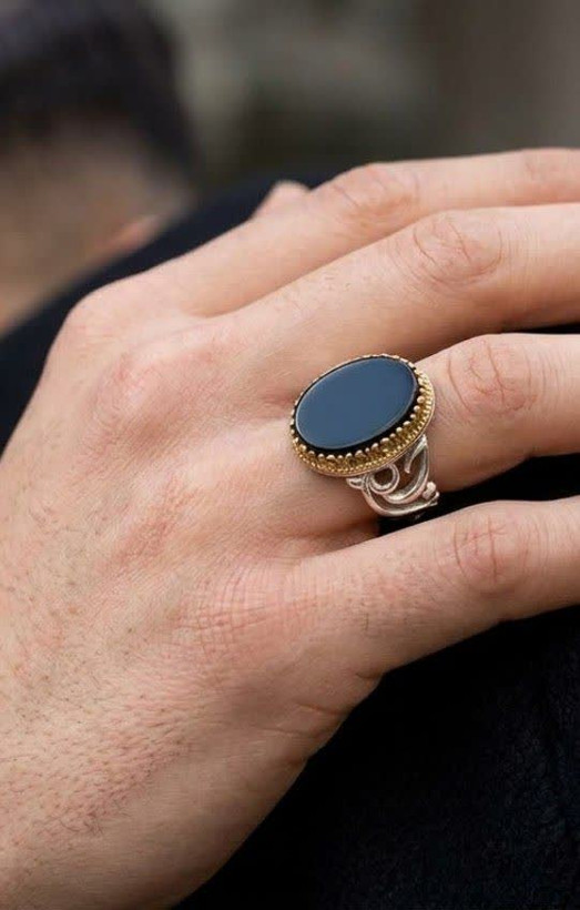 انگشتر آلیاژی باسنگ عقیق مشکی کد 5954