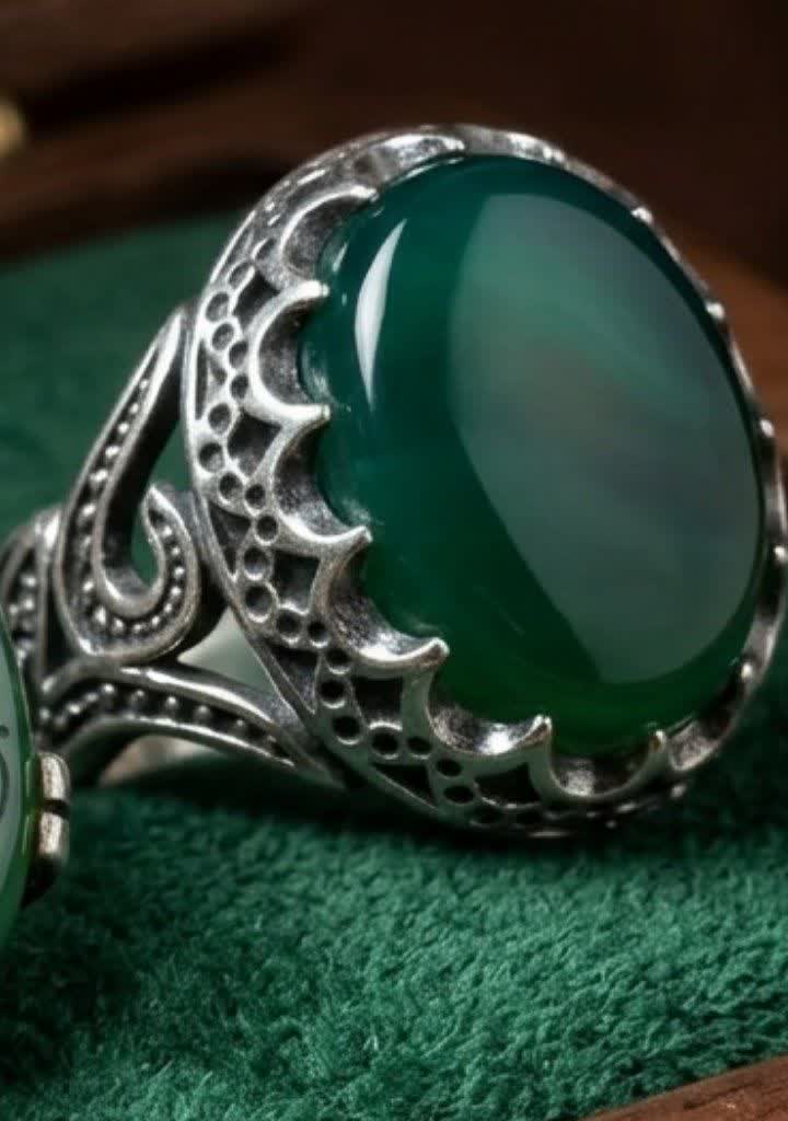 انگشتر آلیاژی باسنگ عقیق سبز کد 5813
