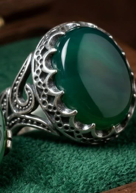 انگشتر آلیاژی باسنگ عقیق سبز کد 5813