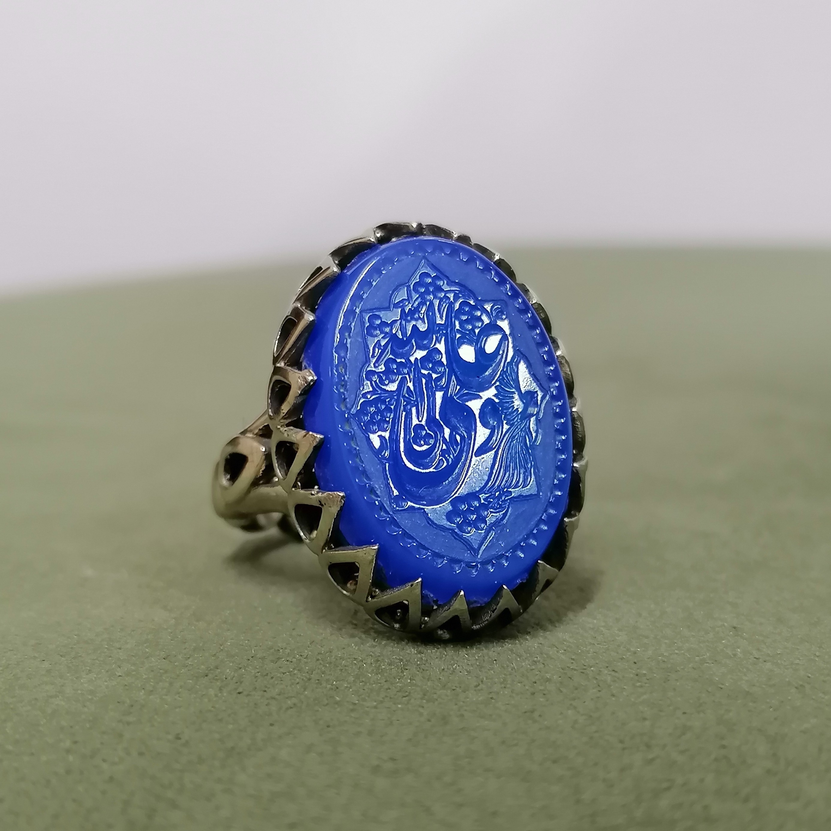 انگشتر نقره روس مردانه نگین عقیق علی ولی الله