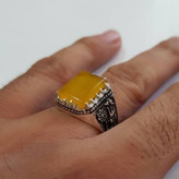 انگشتر نقره 925 عیار مردانه سنگ شرف الشمس اصل عقیق زرد چهارگوش اسپرت