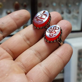ست انگشتر آلیاژی باسنگ عقیق قرمز حکاکی یا فاطمه الزهرا و علی (علیه السلام) کد 5753