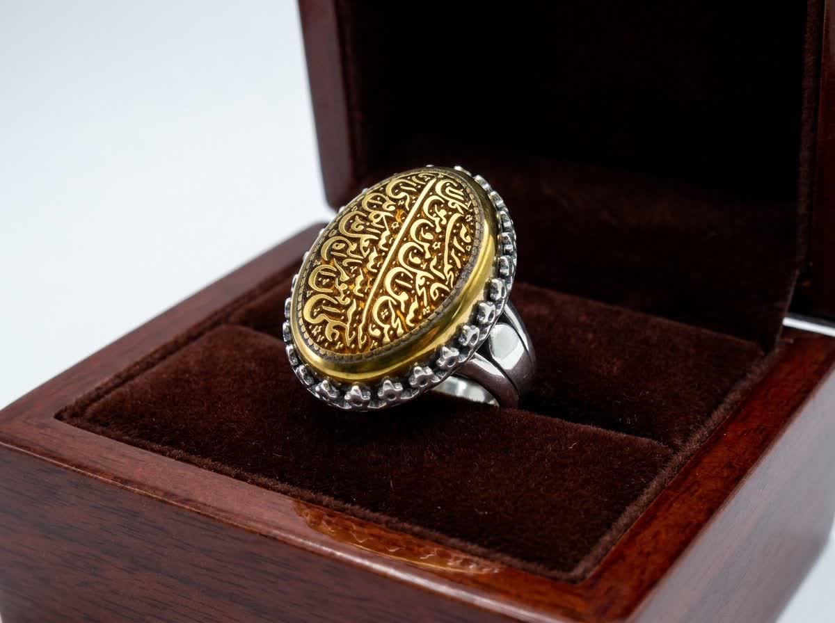 انگشتر آلیاژی باسنگ حدید حکاکی ومن یتق الله کد 5729