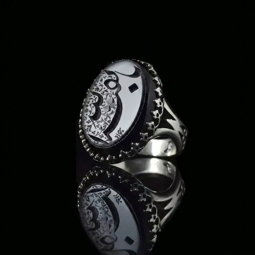 انگشتر آلیاژی باسنگ عقیق مشکی حکاکی یابقیه الله کد 5593