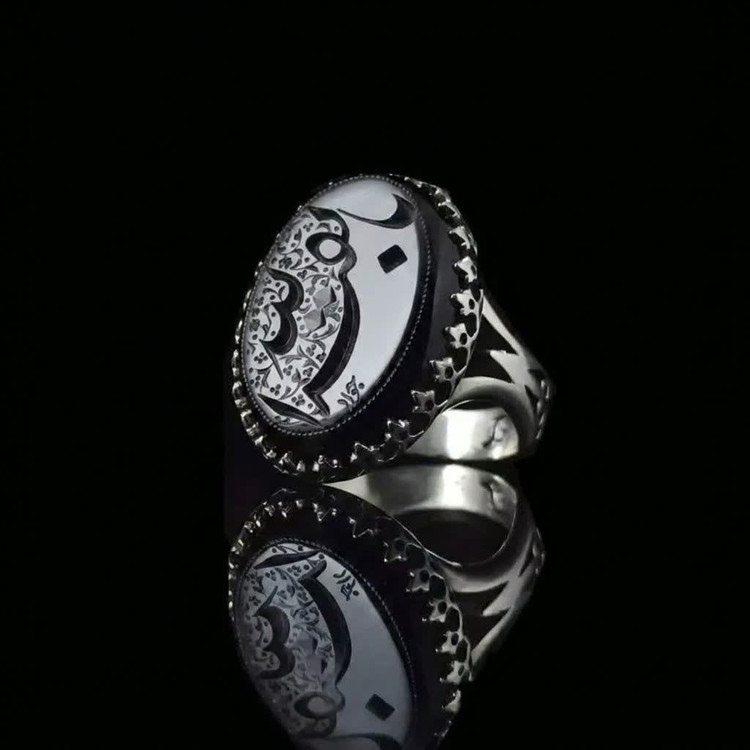 انگشتر آلیاژی باسنگ عقیق مشکی حکاکی یابقیه الله کد 5593
