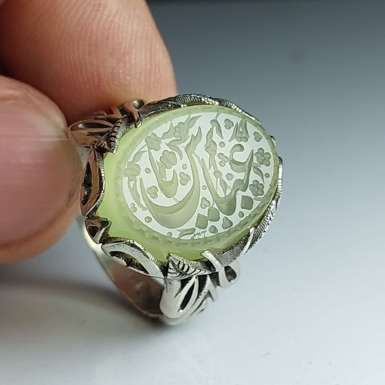 انگشتر آلیاژی باسنگ عقیق سبز حکاکی یاعباس کد 5563