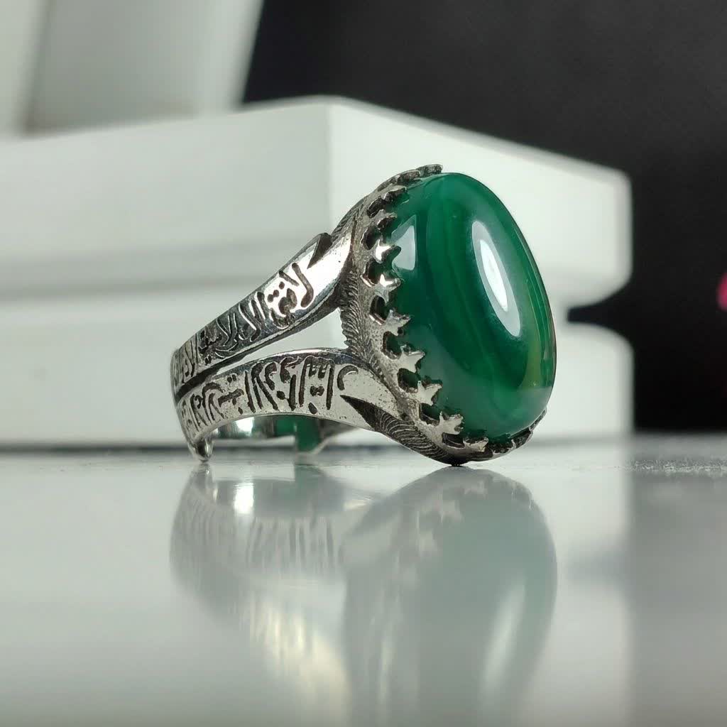 انگشتر آلیاژی عقیق سبز رکاب لافتی الا علی لاسیف ... کد 5553