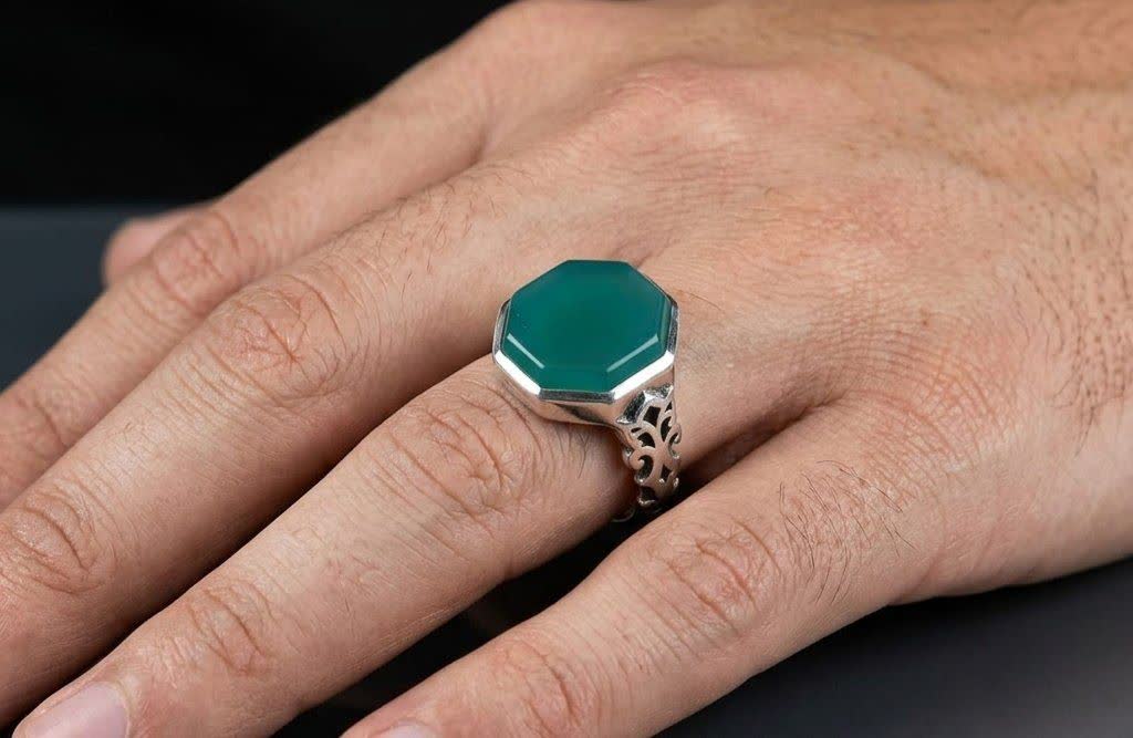 انگشتر نقره باسنگ عقیق سبز کد 5535