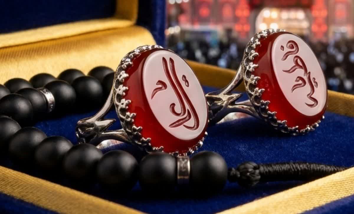 ست انگشتر آلیاژی باسنگ عقیق قرمز حکاکی یاعلی و یافاطمه کد 5518