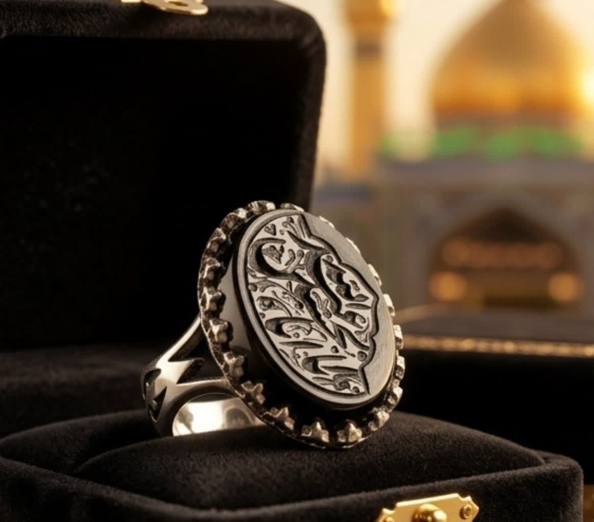 انگشتر آلیاژی باسنگ عقیق مشکی حکاکی یا اباعبدلله الحسین کد 5482
