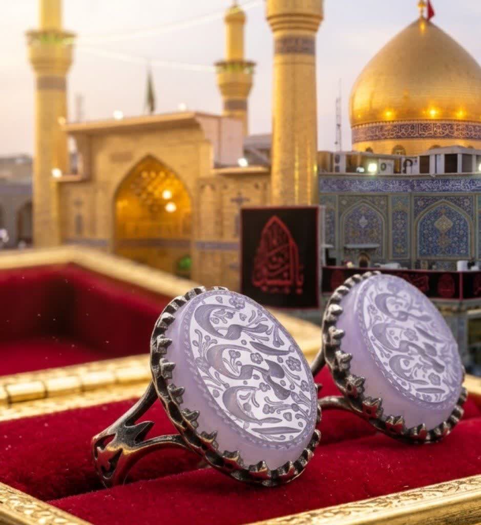 ست انگشتر آلیاژی باسنگ عقیق سوسنی حکاکی ان معی ربی کد 5483