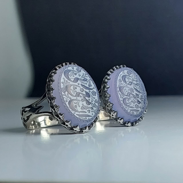 ست انگشتر آلیاژی باسنگ عقیق سوسنی حکاکی ان معی ربی کد 5473