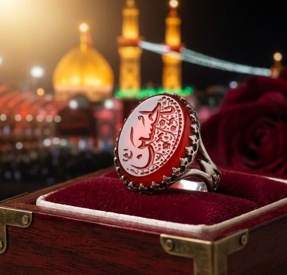 انگشتر آلیاژی باسنگ عقیق قرمز حکاکی یاحسین (ع) | جلوهای از اصالت و ایمان کد 5408