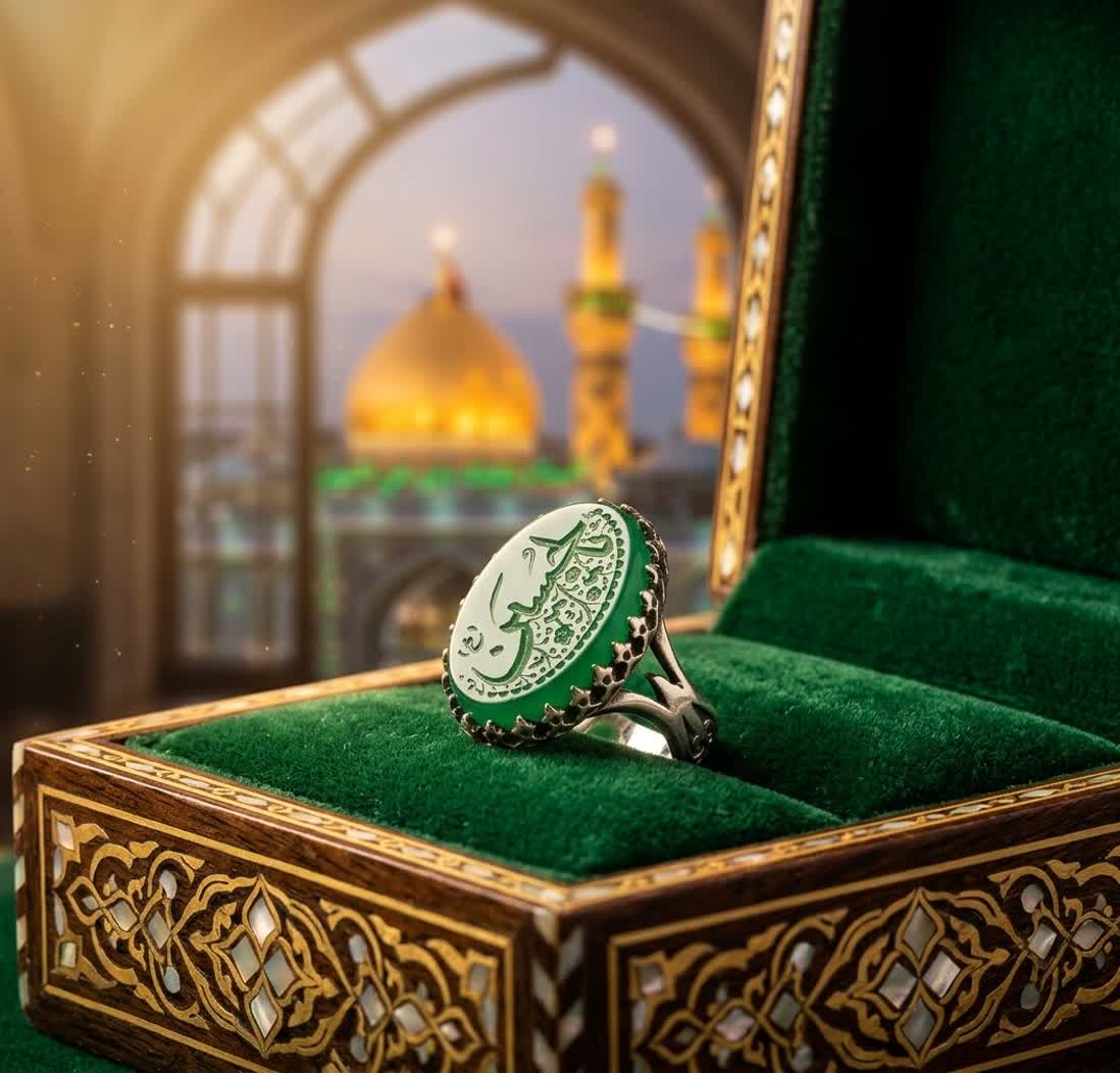انگشتر آلیاژی باسنگ عقیق سبز حکاکی یاحسین (ع) | جلوهای از اصالت و ایمان کد 5407