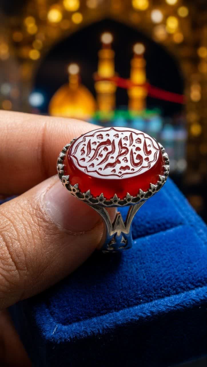 انگشتر آلیاژی باسنگ عقیق قرمز حکاکی یافاطمه الزهرا کد 5395