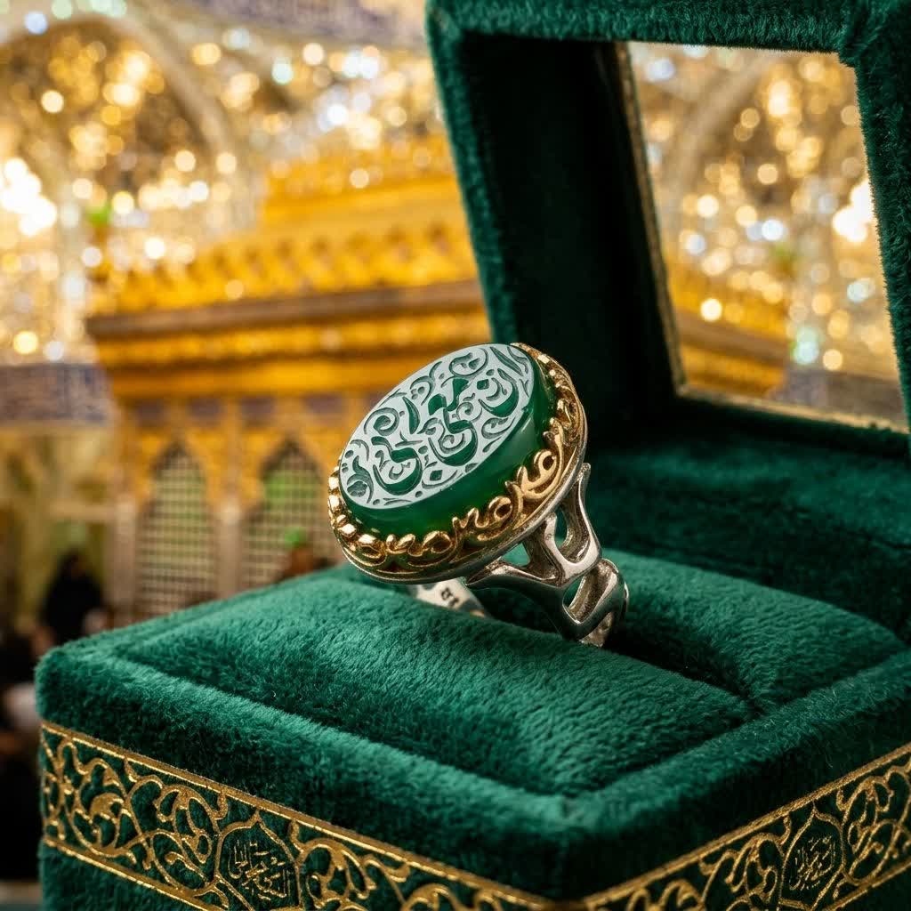 انگشتر آلیاژی باسنگ عقیق سبز حکاکی ان معی ربی کد 5377