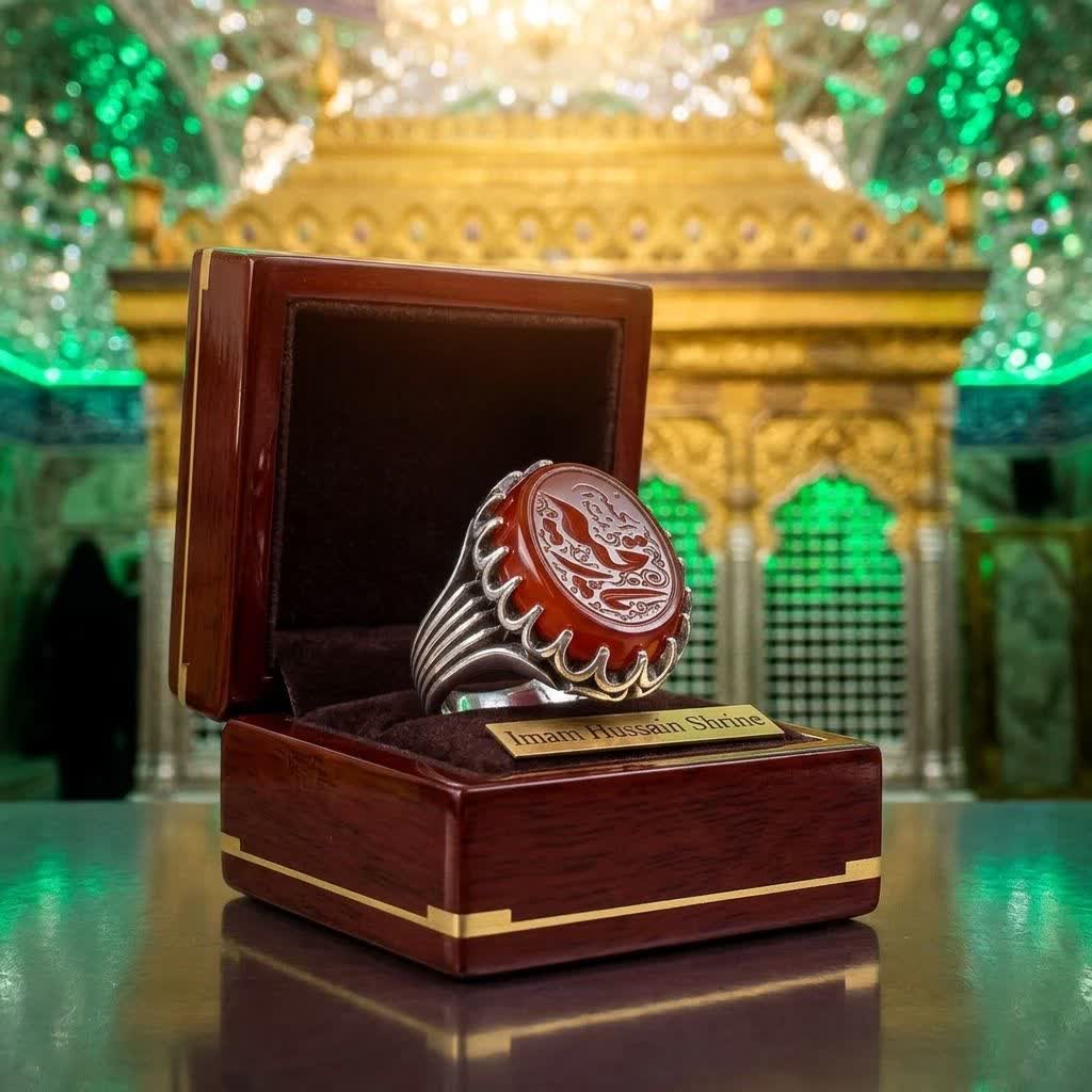 انگشتر آلیاژی باسنگ عقیق قرمز حکاکی یارقیه بنت الحسین کد 5367