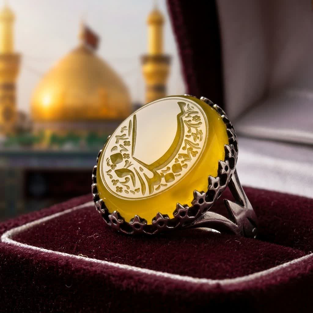 انگشتر آلیاژی باسنگ عقیق زرد حکاکی میگذرد کد 5341