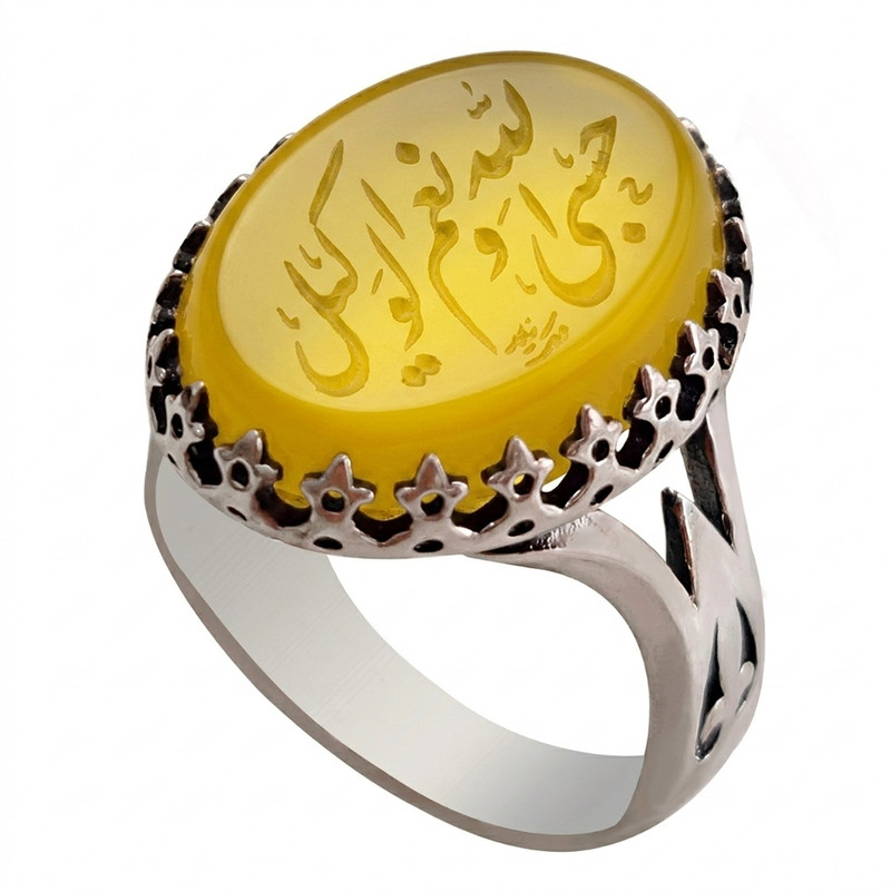 انگشتر نقره عقیق مردانه مدل سرنیزه طرح حکاکی حسبی الله و نعم الوکیل کد 4059