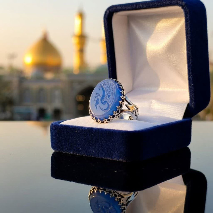 انگشتر آلیاژی باسنگ عقیق آبی حکاکی حسبی الله کد 5337