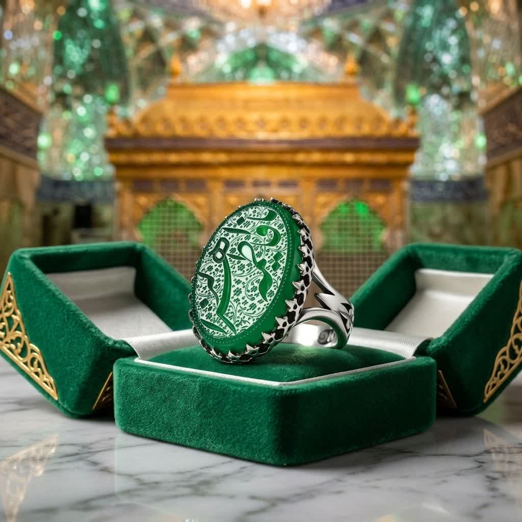 انگشتر آلیاژی باسنگ عقیق سبز حکاکی یافاطمه الزهرا کد 5335